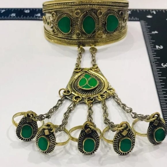 single Vintage Slave Turquoise Bracelet, Handmade Bracelet with Rings, - Picture 3 of 5